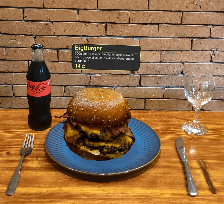 A burger in AR at real size on the table